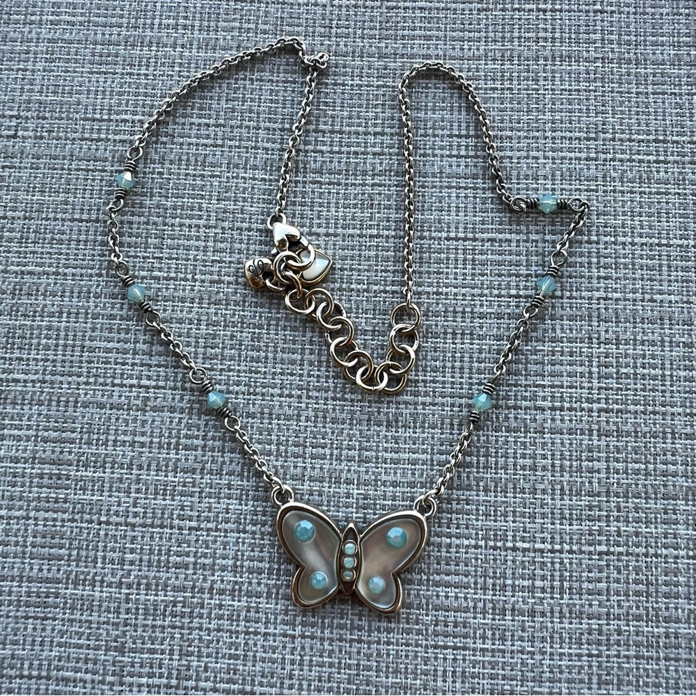 Brighton Silver Butterfly Necklace with Turquoise Accents